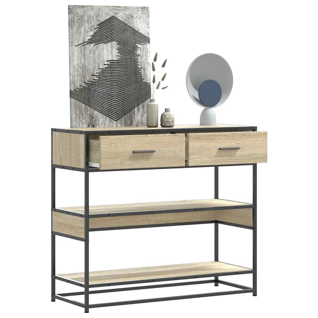 Modern Wooden Hallway Console Table With 2 Storage Drawers & Shelves Wood