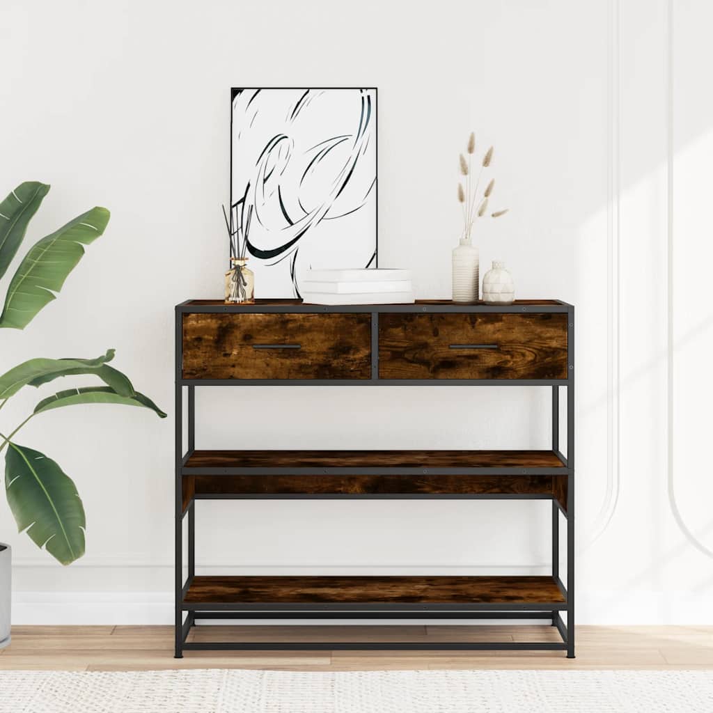 Modern Wooden Hallway Console Table With 2 Storage Drawers & Shelves Wood