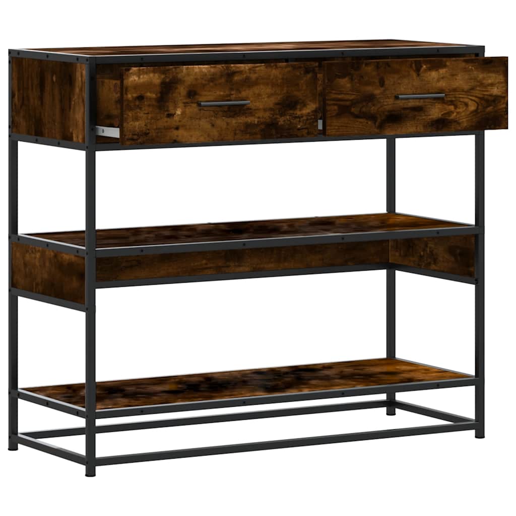 Modern Wooden Hallway Console Table With 2 Storage Drawers & Shelves Wood