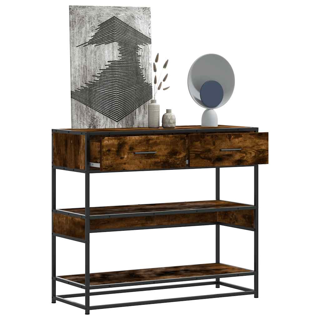 Modern Wooden Hallway Console Table With 2 Storage Drawers & Shelves Wood