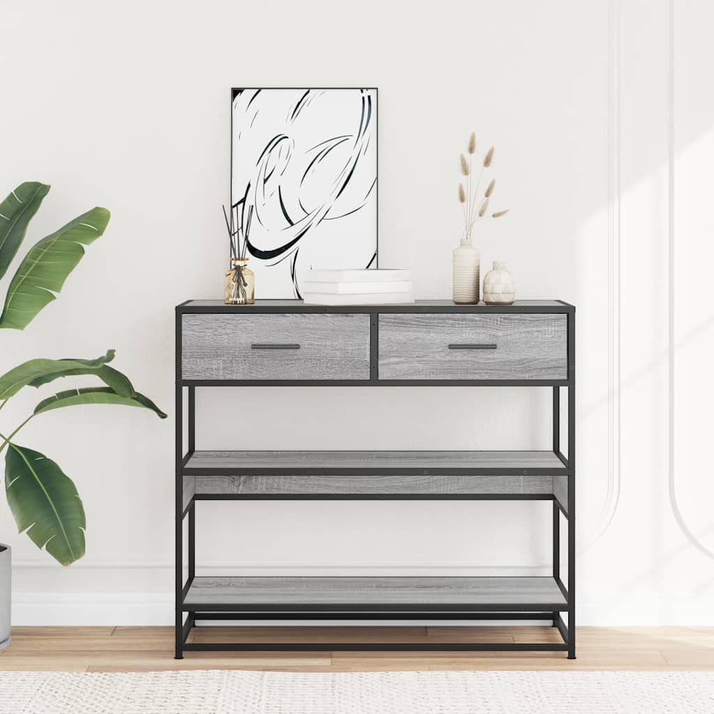Modern Wooden Hallway Console Table With 2 Storage Drawers & Shelves Wood
