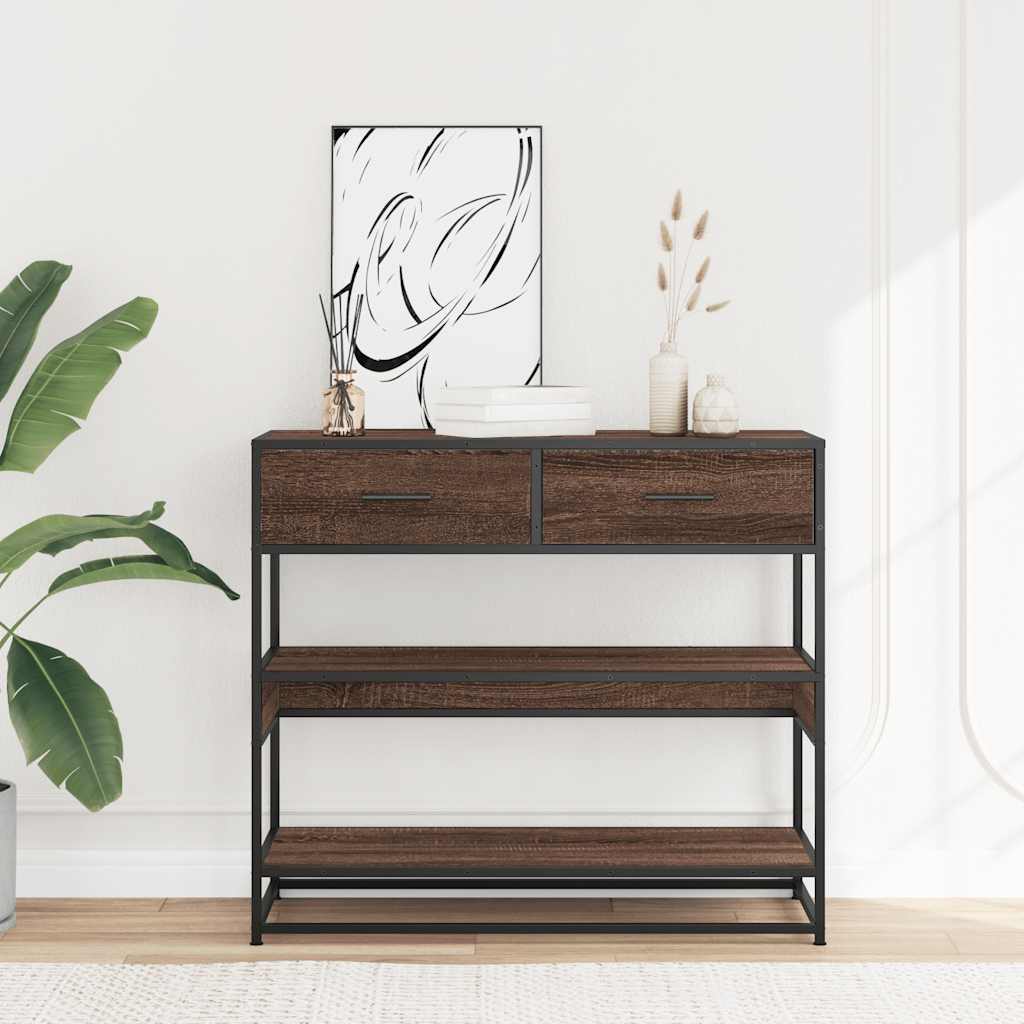 Modern Wooden Hallway Console Table With 2 Storage Drawers & Shelves Wood