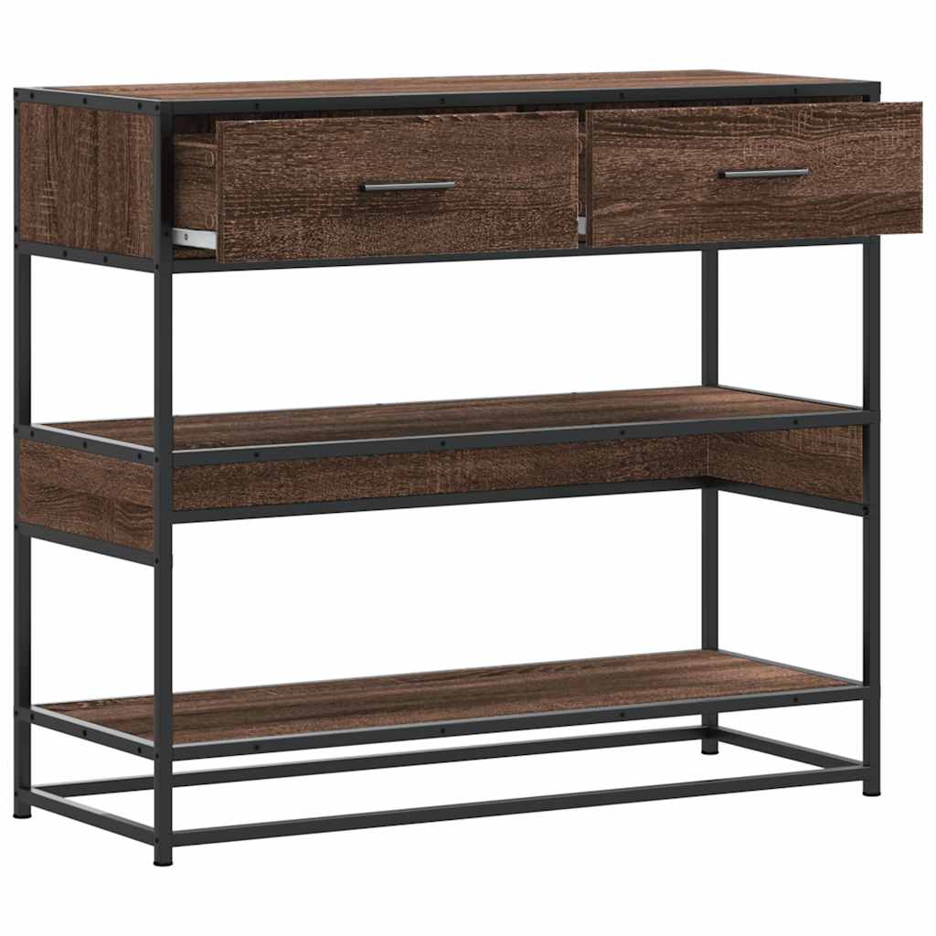 Modern Wooden Hallway Console Table With 2 Storage Drawers & Shelves Wood