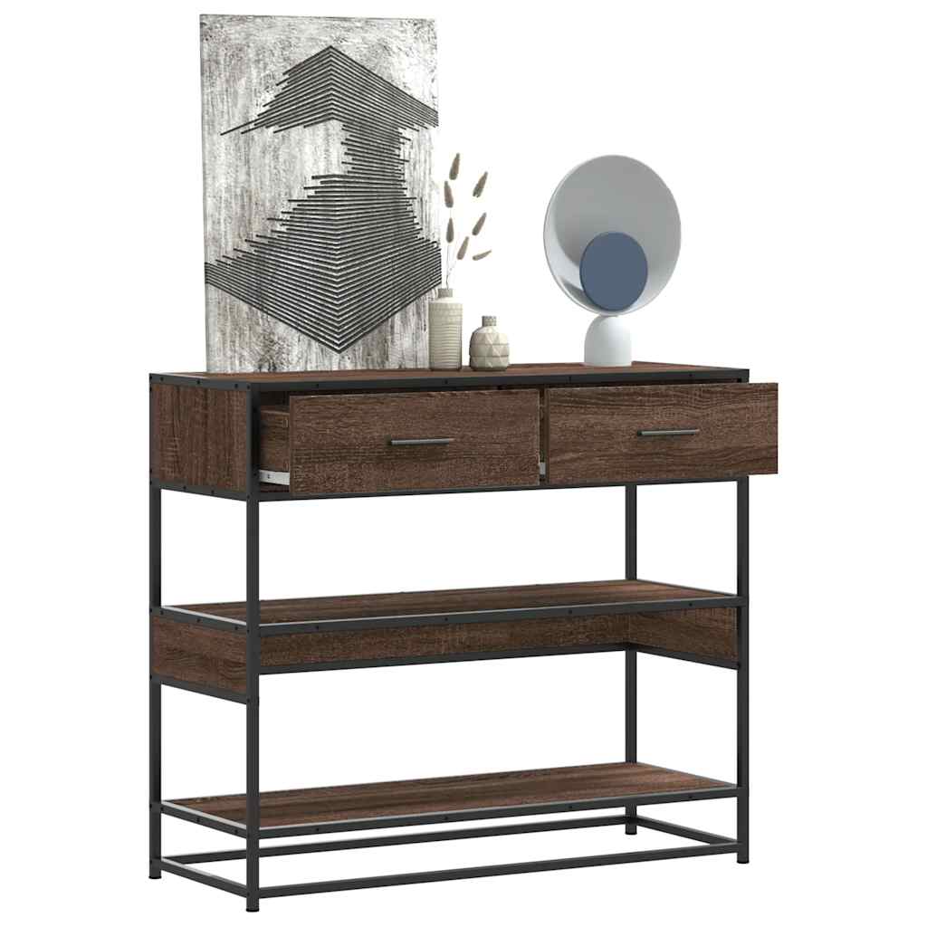 Modern Wooden Hallway Console Table With 2 Storage Drawers & Shelves Wood
