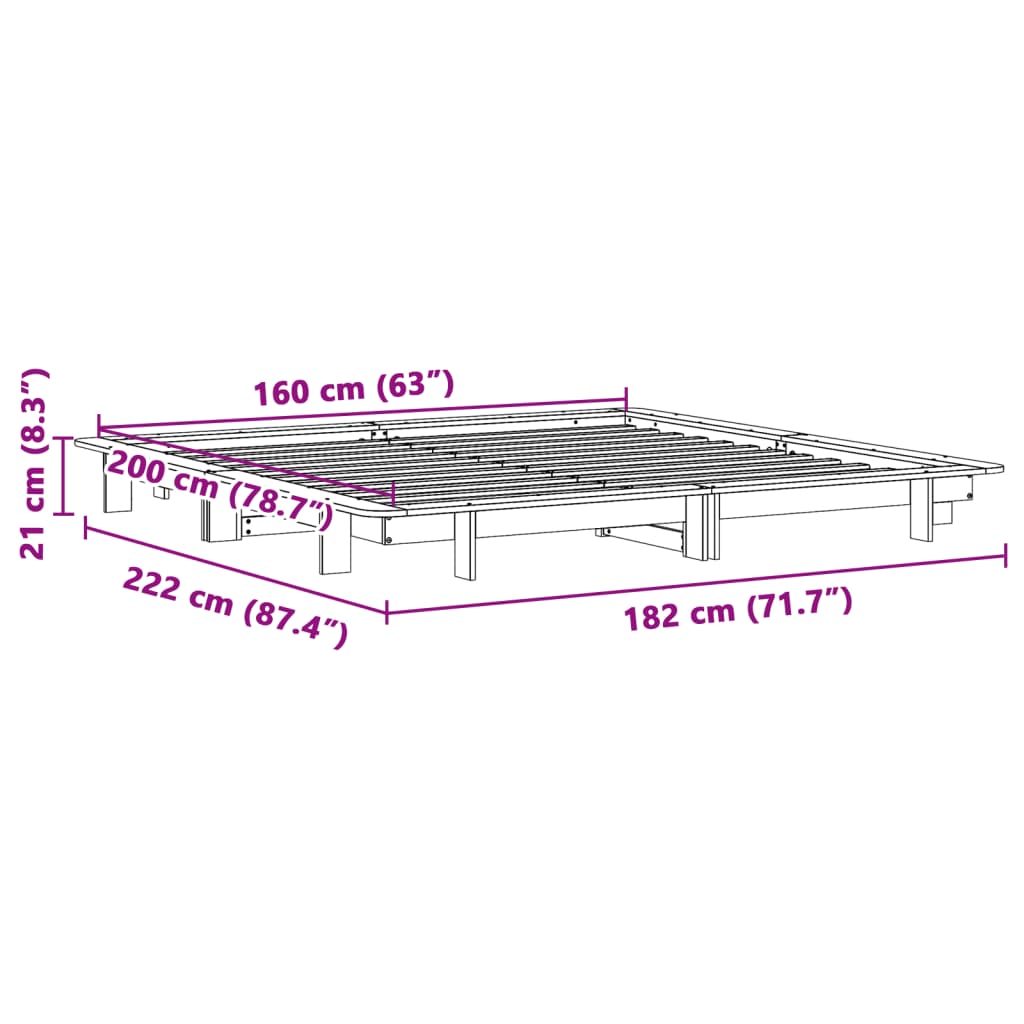 Bed Frame without Mattress 160x200 cm Solid Wood Pine