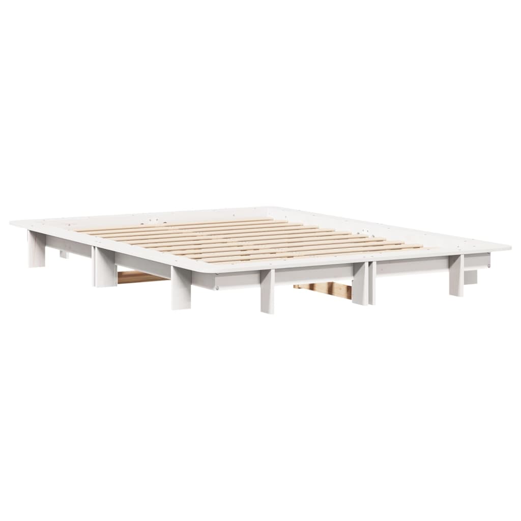 Bed Frame without Mattress White 150x200 cm King Size Solid Wood Pine