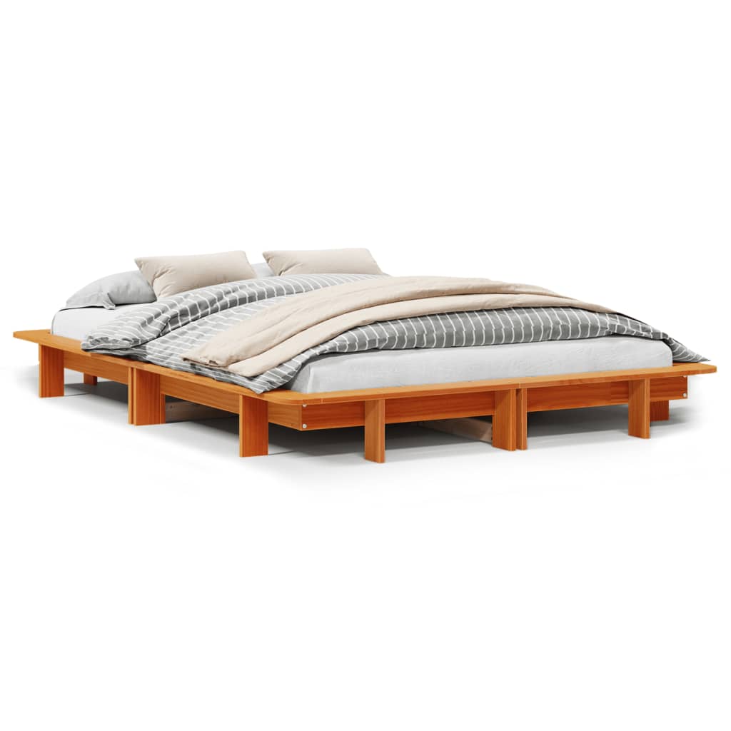 Bed Frame without Mattress Wax Brown 140x190 cm Solid Wood Pine