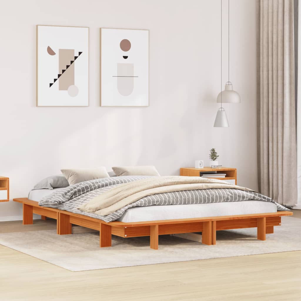 Bed Frame without Mattress Wax Brown 140x190 cm Solid Wood Pine