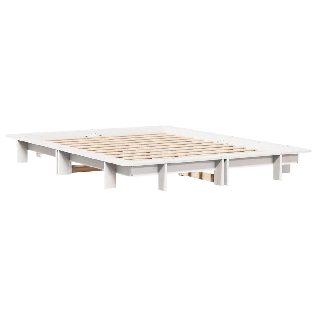 Bed Frame without Mattress White 135x190 cm Double Solid Wood Pine