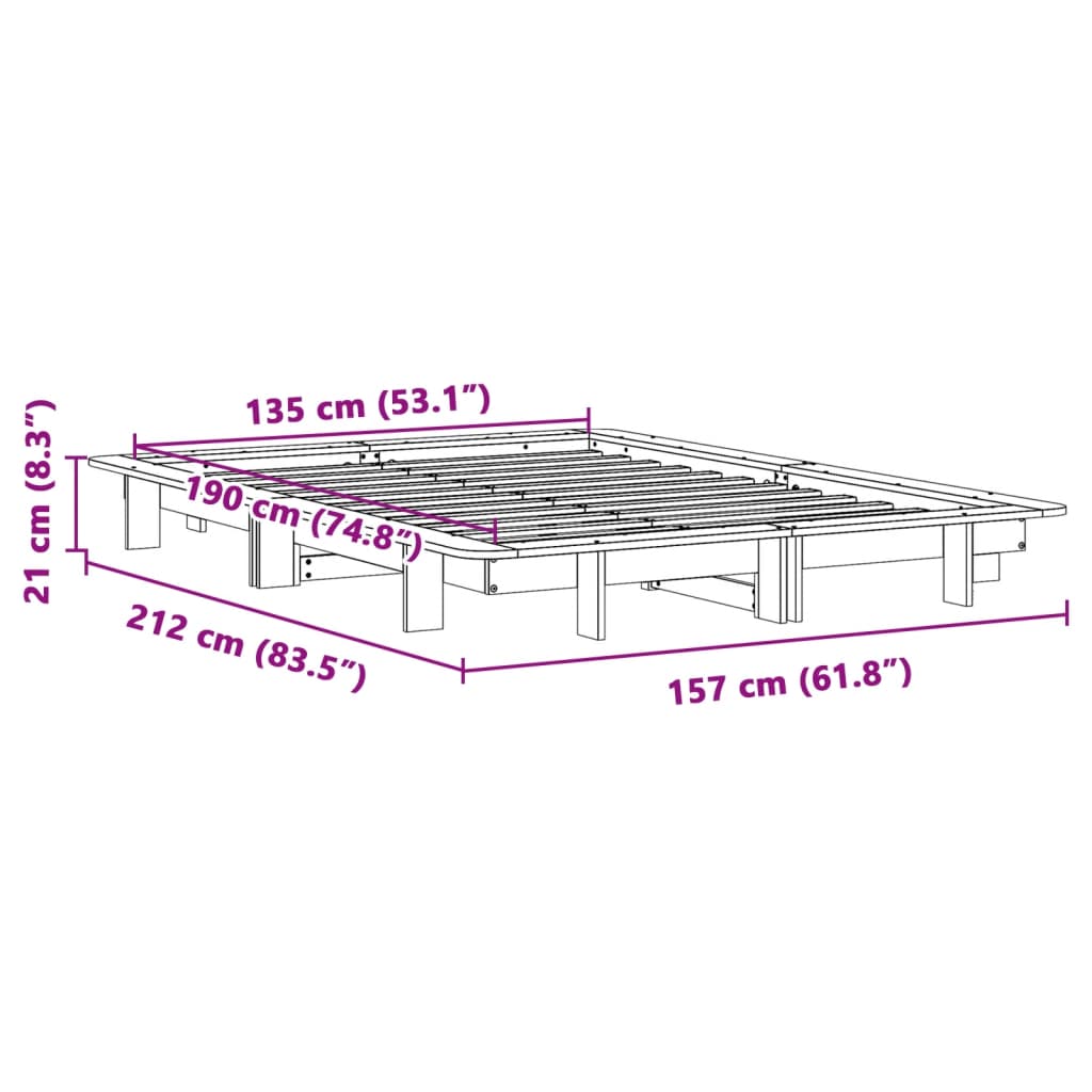 Bed Frame without Mattress White 135x190 cm Double Solid Wood Pine