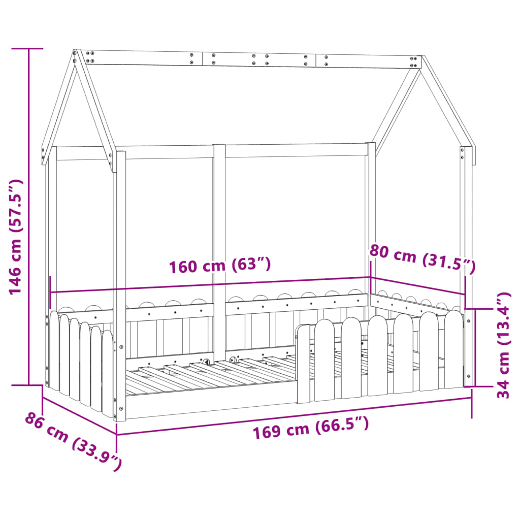 Kids' House Bed Frame without Mattress 80x160 cm Solid Wood Pine