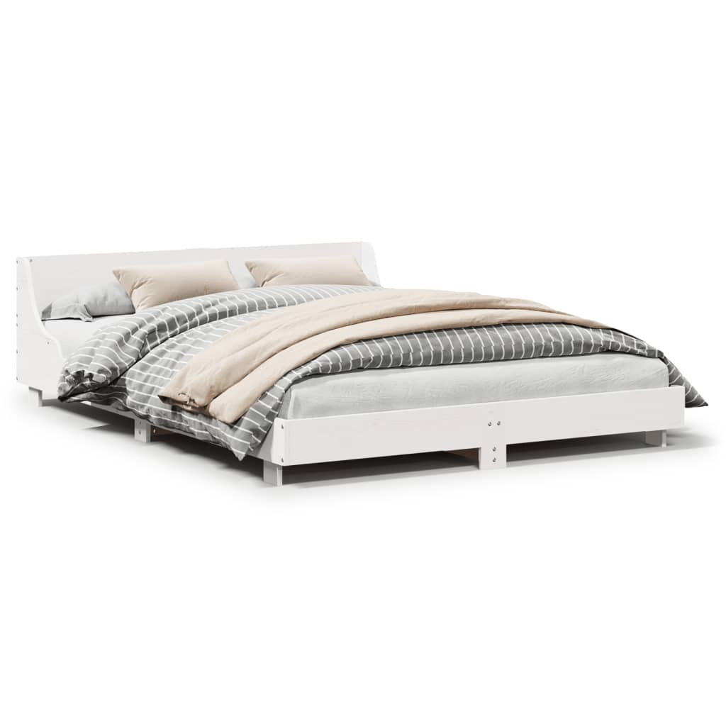 Rustic Wooden Queen Size 160cm Bed Frame Base With Headboard