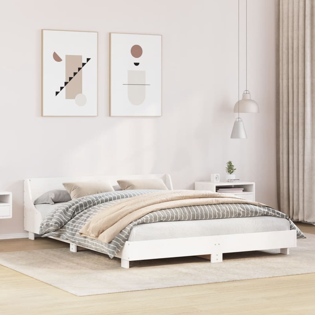 Rustic Wooden Queen Size 160cm Bed Frame Base With Headboard