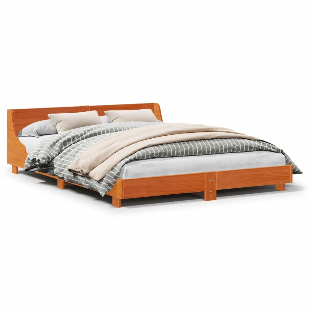 Rustic Wooden Queen Size 160cm Bed Frame Base With Headboard