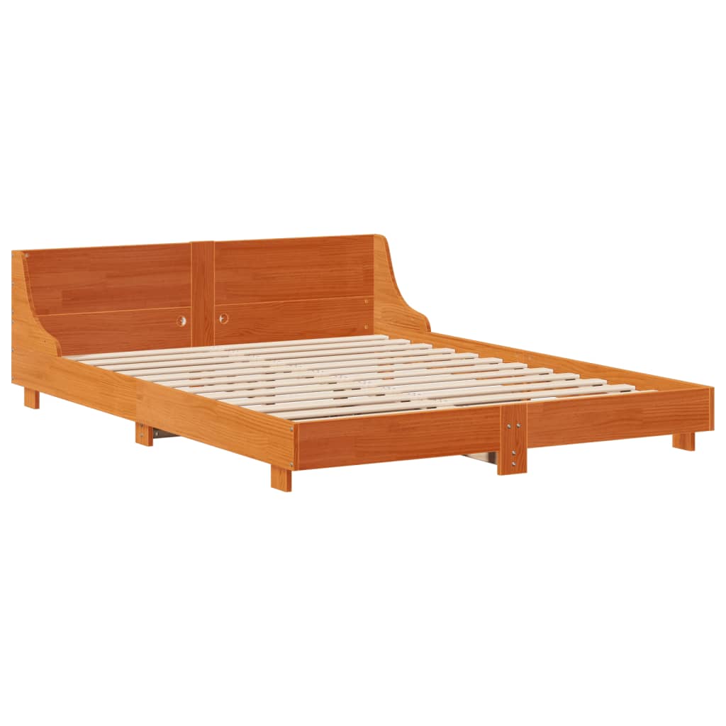 Rustic Wooden Queen Size 160cm Bed Frame Base With Headboard