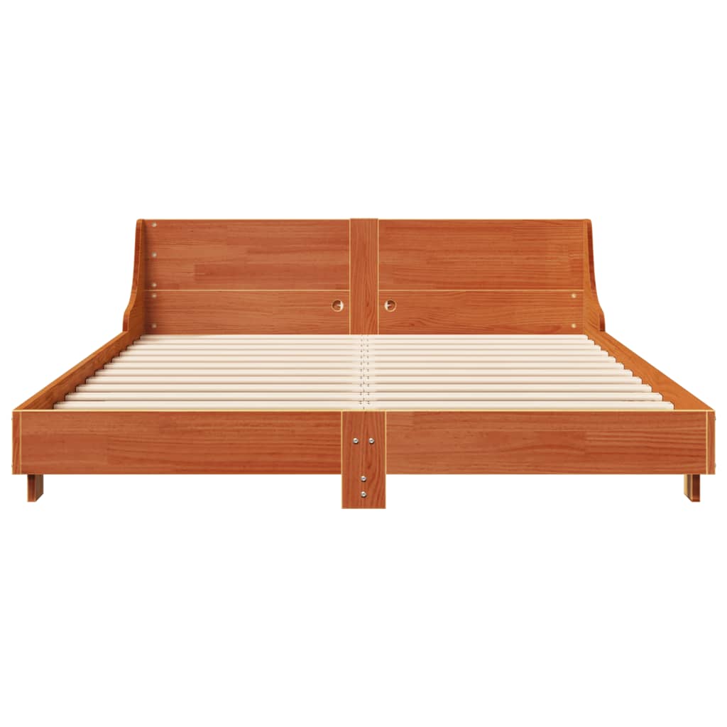 Rustic Wooden Queen Size 160cm Bed Frame Base With Headboard