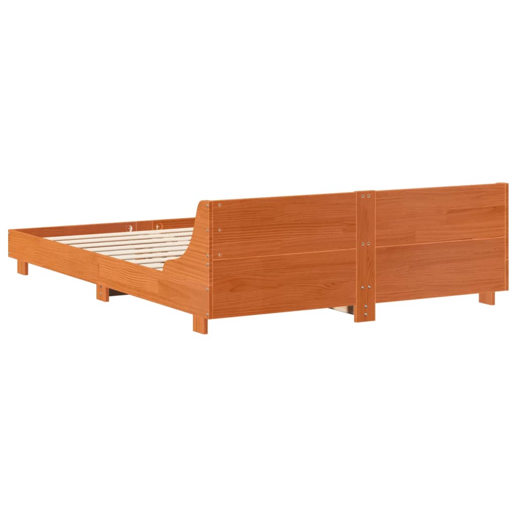 Rustic Wooden Queen Size 160cm Bed Frame Base With Headboard