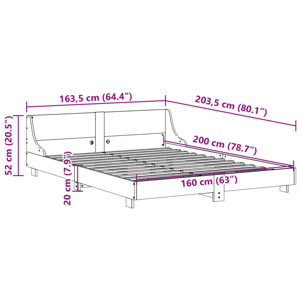 Rustic Wooden Queen Size 160cm Bed Frame Base With Headboard