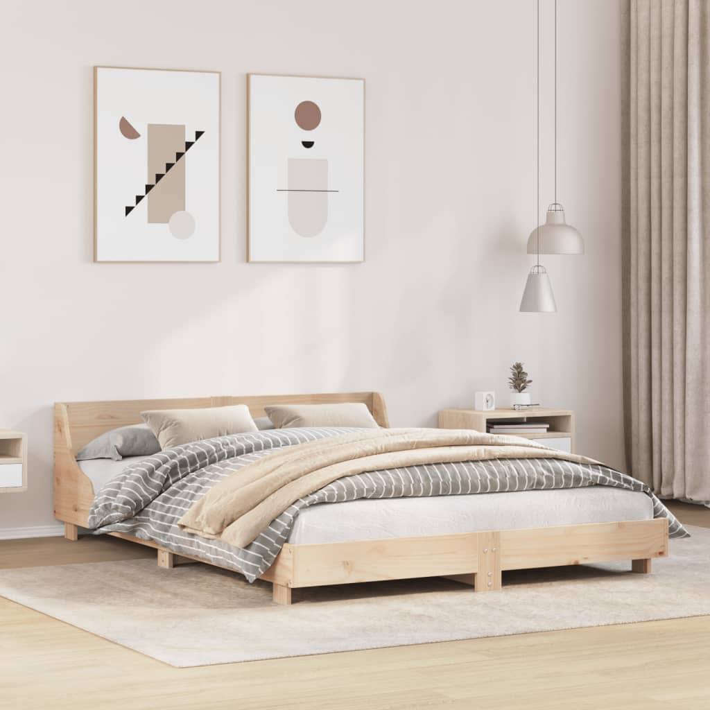Rustic Wooden King Size 150cm Bed Frame Base With Headboard