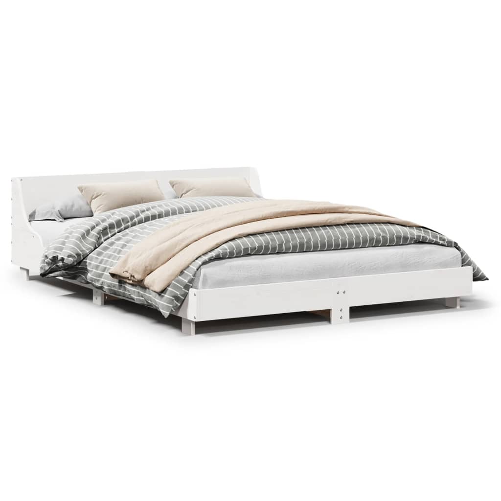Rustic Wooden King Size 150cm Bed Frame Base With Headboard