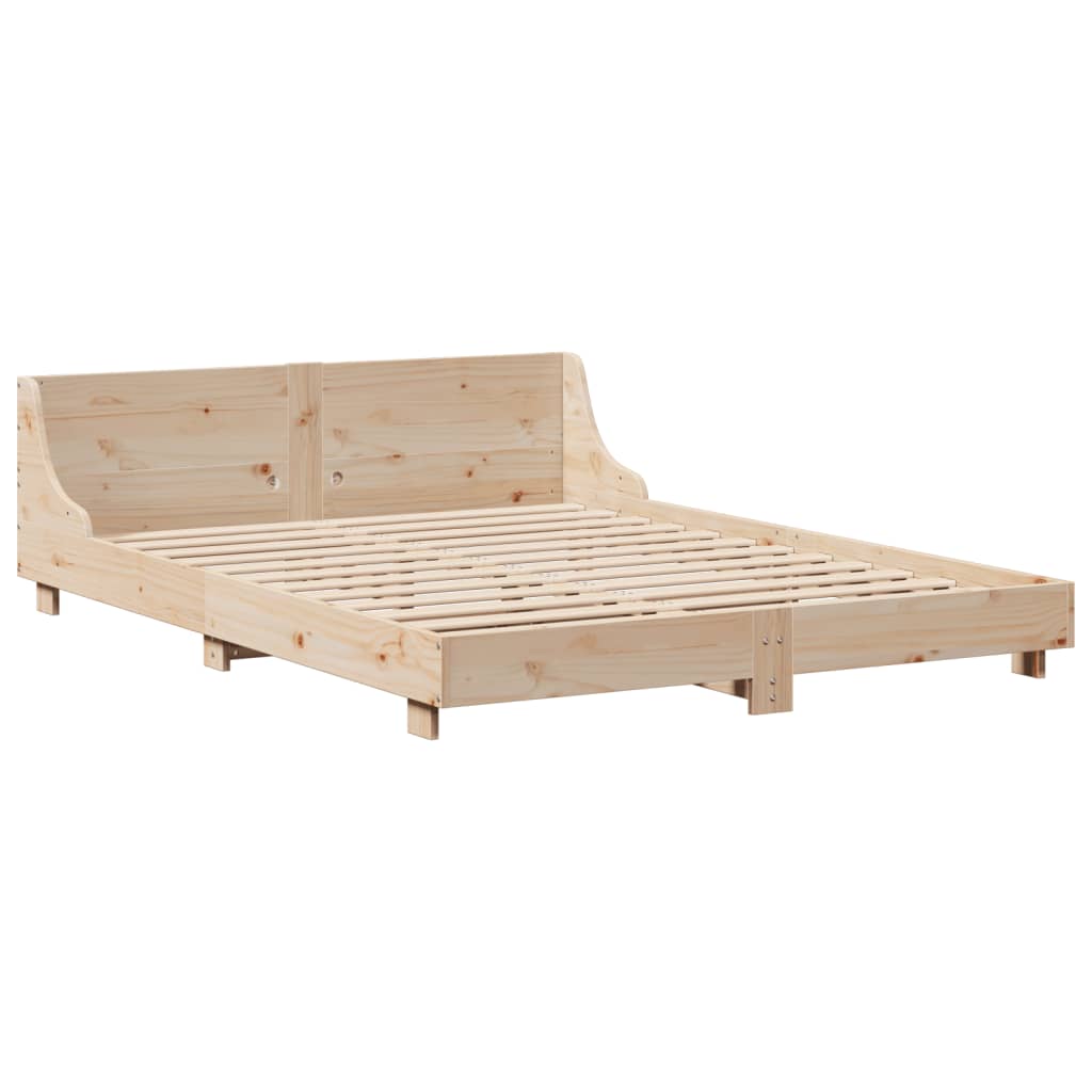 Rustic Wooden Double Size 135cm Bed Frame Base With Headboard