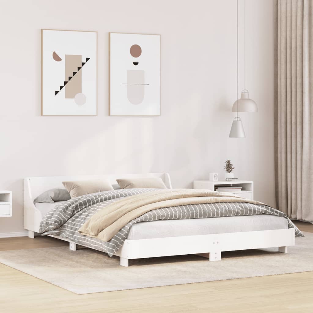 Rustic Wooden Double Size 135cm Bed Frame Base With Headboard