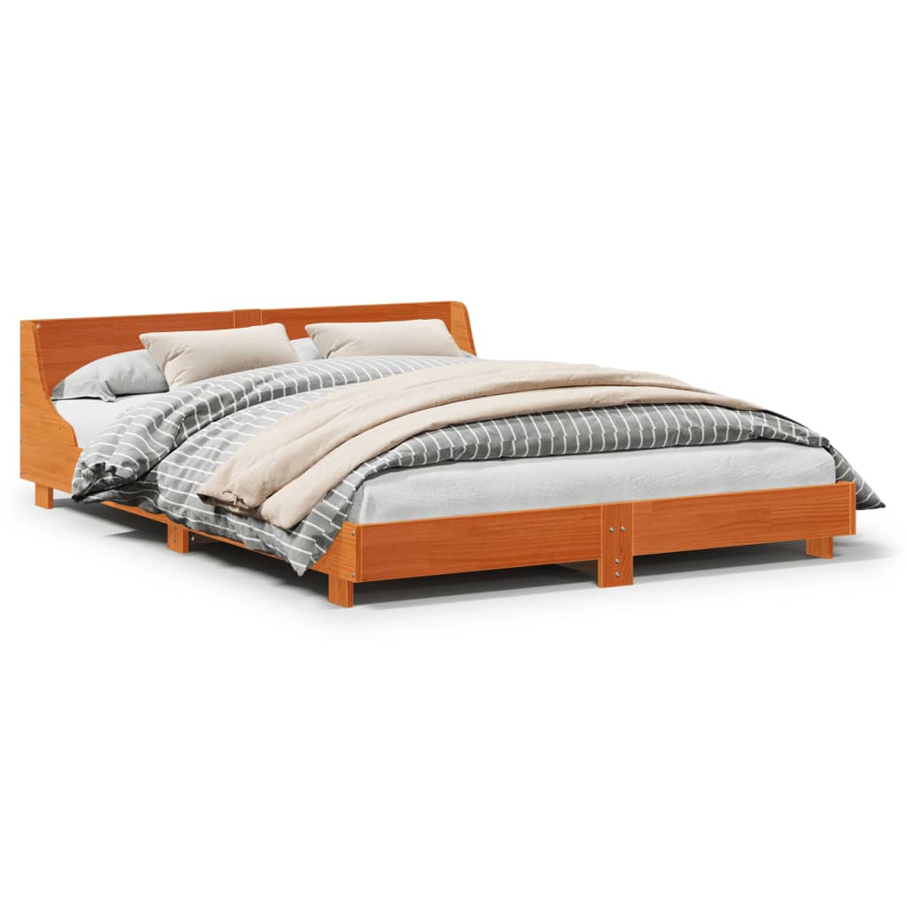 Rustic Wooden Double Size 135cm Bed Frame Base With Headboard