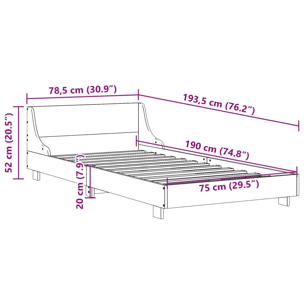 Bed Frame without Mattress White 75x190 cm Small Single Solid Wood Pine