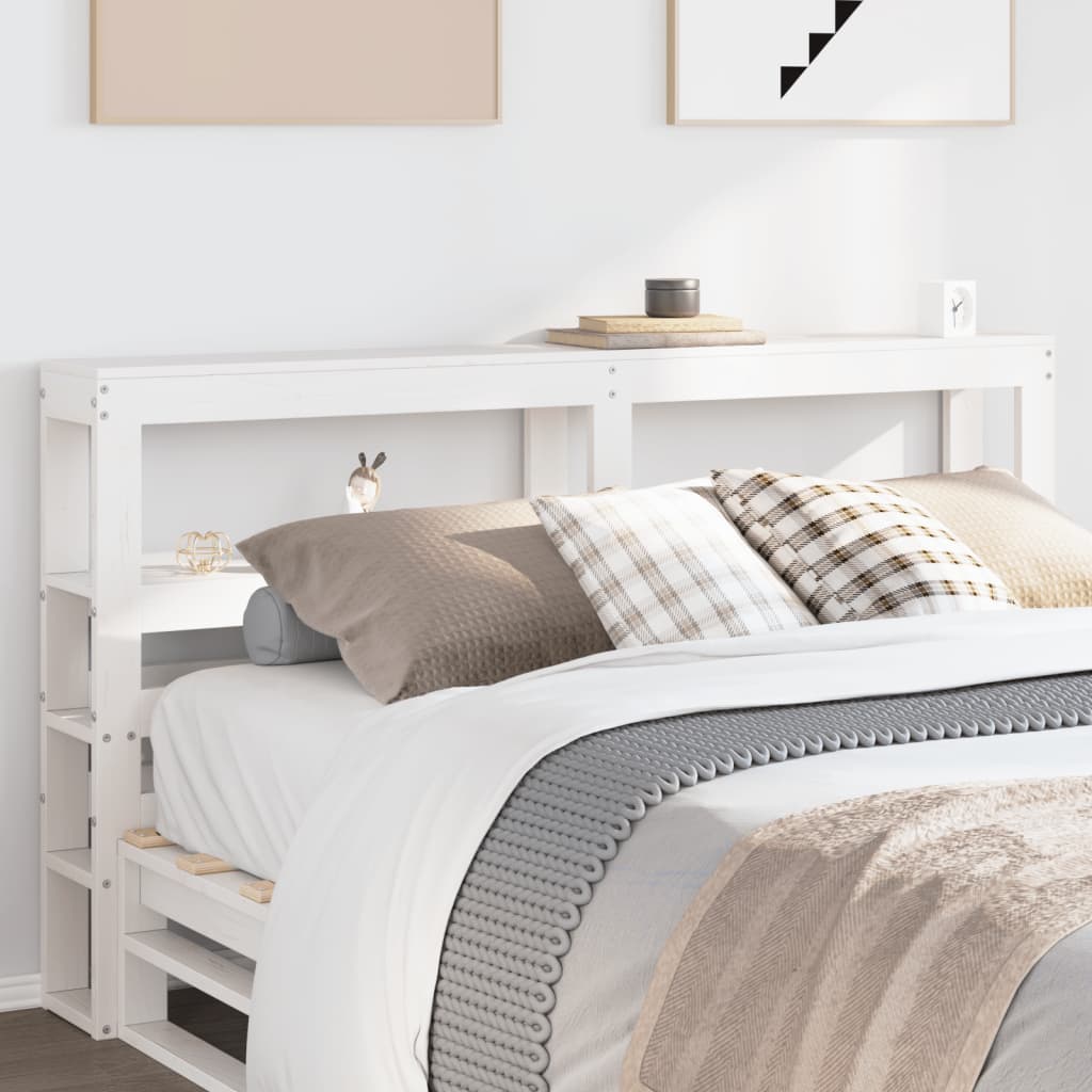 Headboard with Shelves White 135 cm Solid Wood Pine