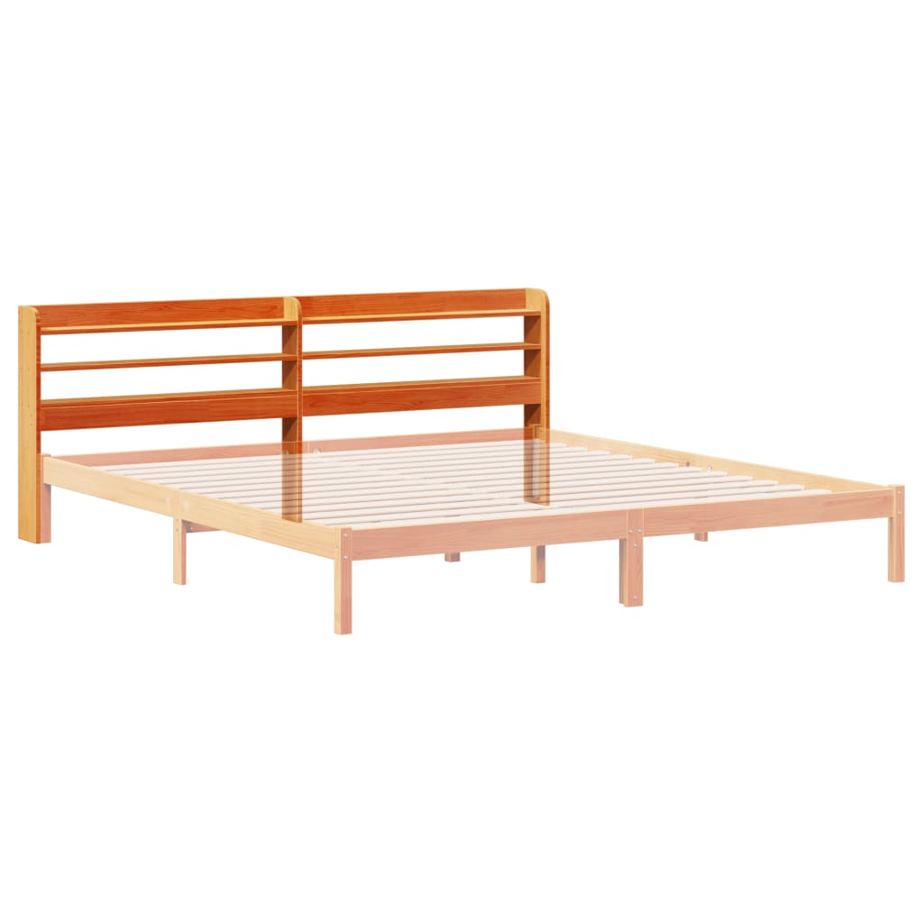 Headboard with Shelves Wax Brown 200 cm Solid Wood Pine