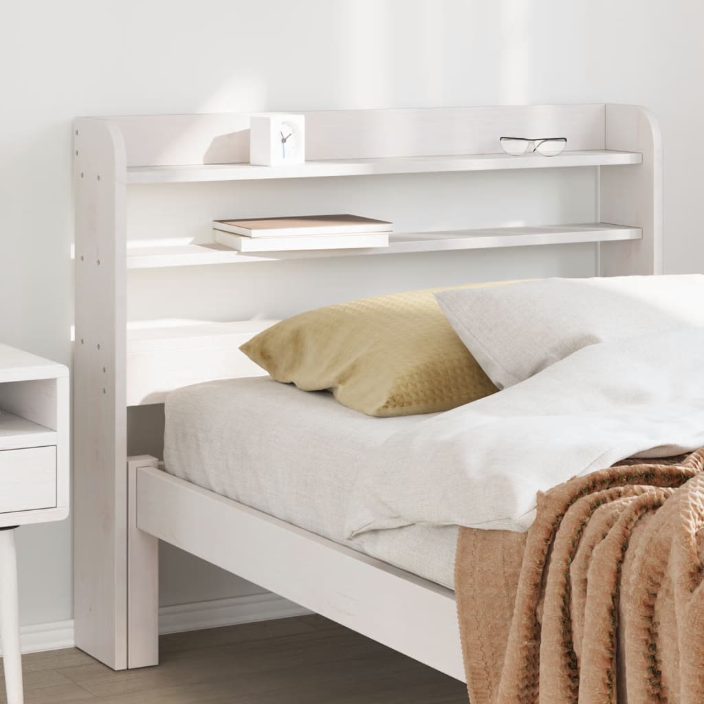 Headboard with Shelves White 90 cm Solid Wood Pine