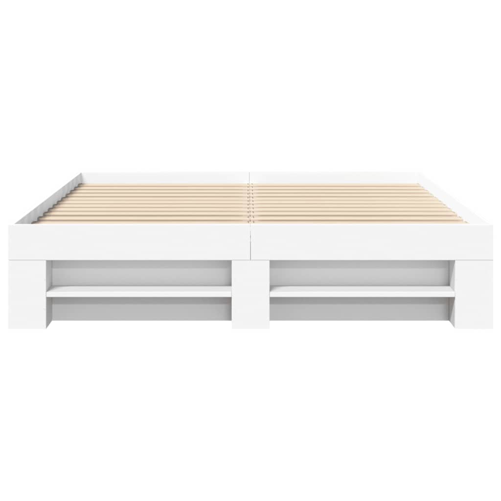 Modern Wooden Queen Size 160cm Bed Frame Base With Drawers & Open Compartments