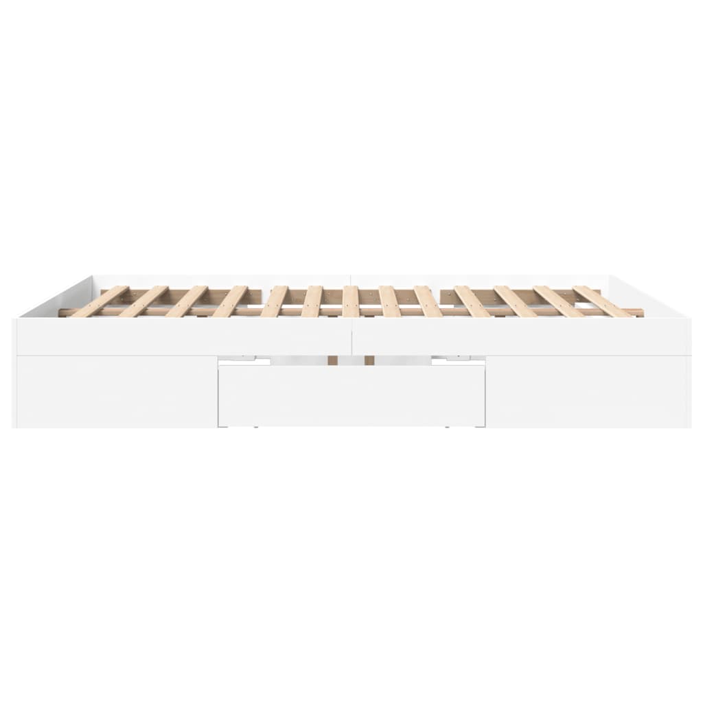 Modern Wooden Queen Size 160cm Bed Frame Base With Drawers & Open Compartments