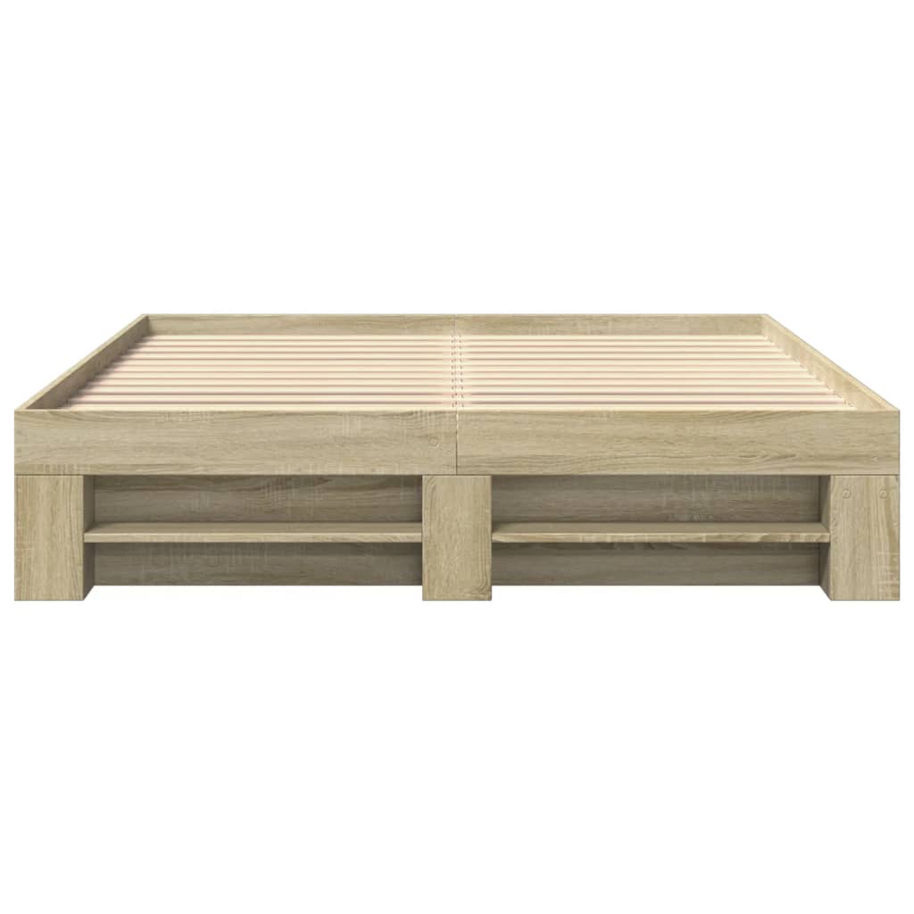 Modern Wooden Queen Size 160cm Bed Frame Base With Drawers & Open Compartments