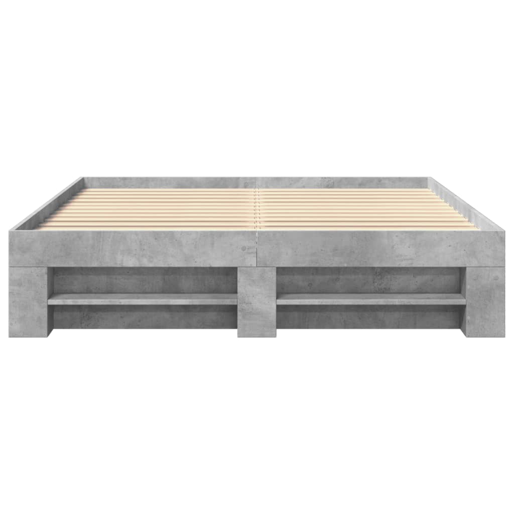 Modern Wooden Queen Size 160cm Bed Frame Base With Drawers & Open Compartments