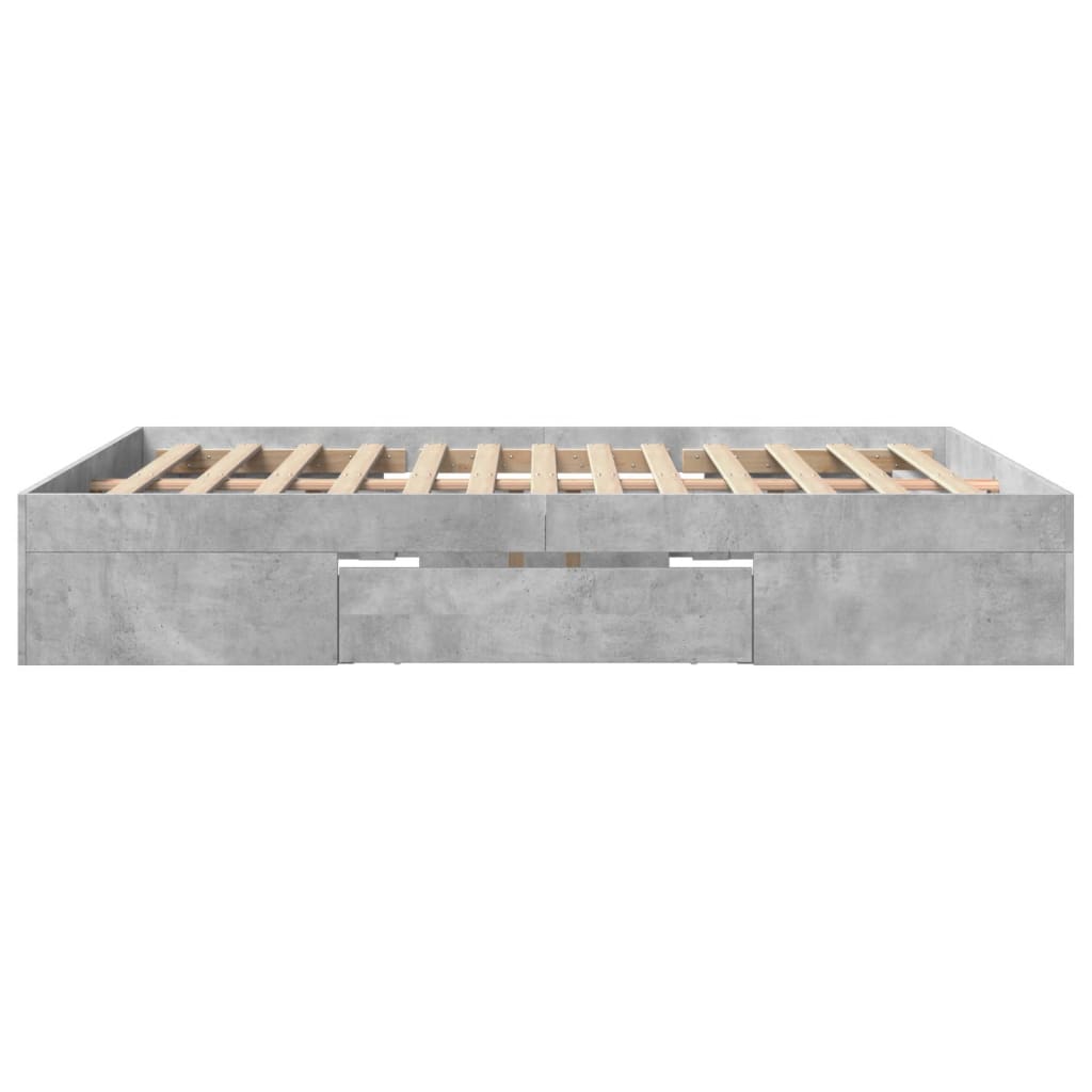 Modern Wooden Queen Size 160cm Bed Frame Base With Drawers & Open Compartments