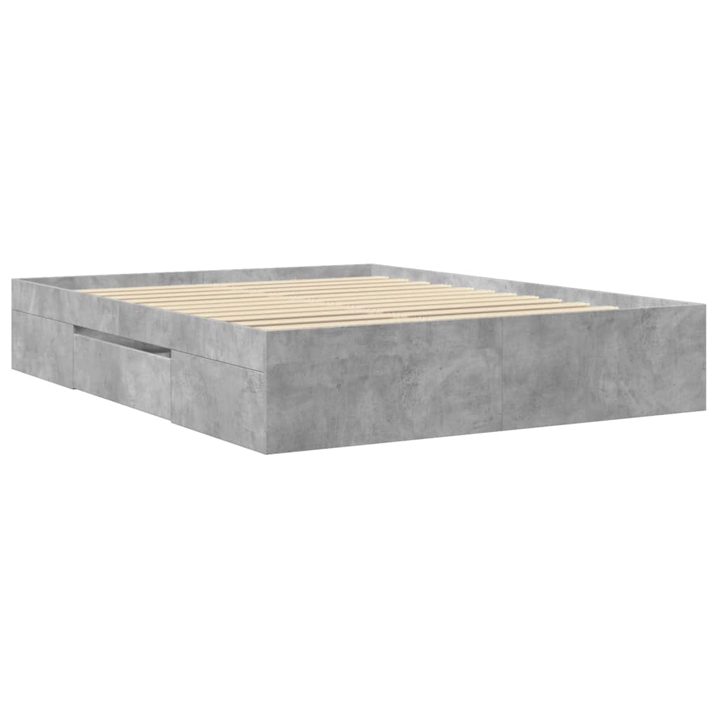 Modern Wooden Queen Size 160cm Bed Frame Base With Drawers & Open Compartments