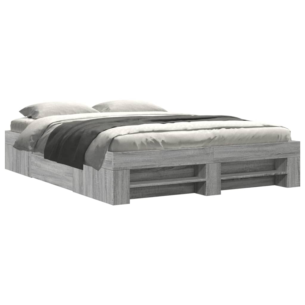 Modern Wooden Queen Size 160cm Bed Frame Base With Drawers & Open Compartments