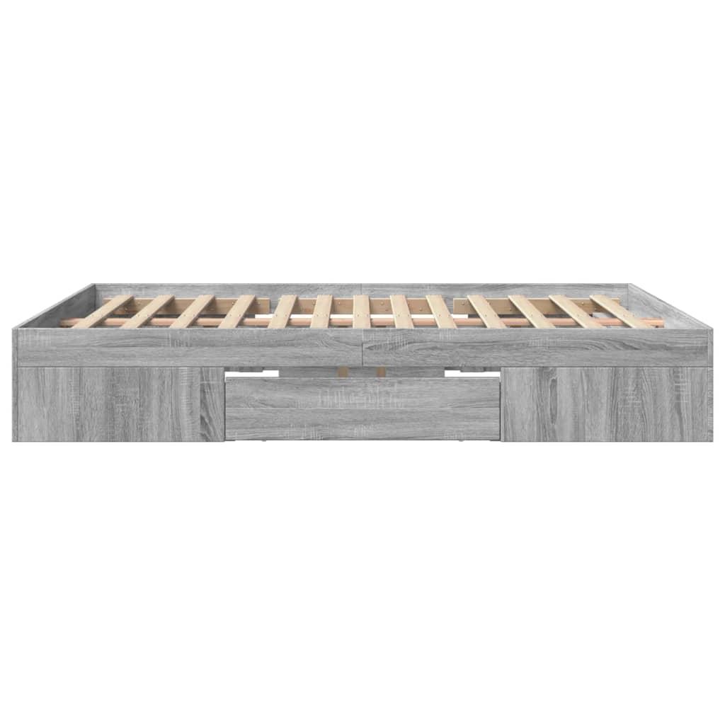 Modern Wooden Queen Size 160cm Bed Frame Base With Drawers & Open Compartments
