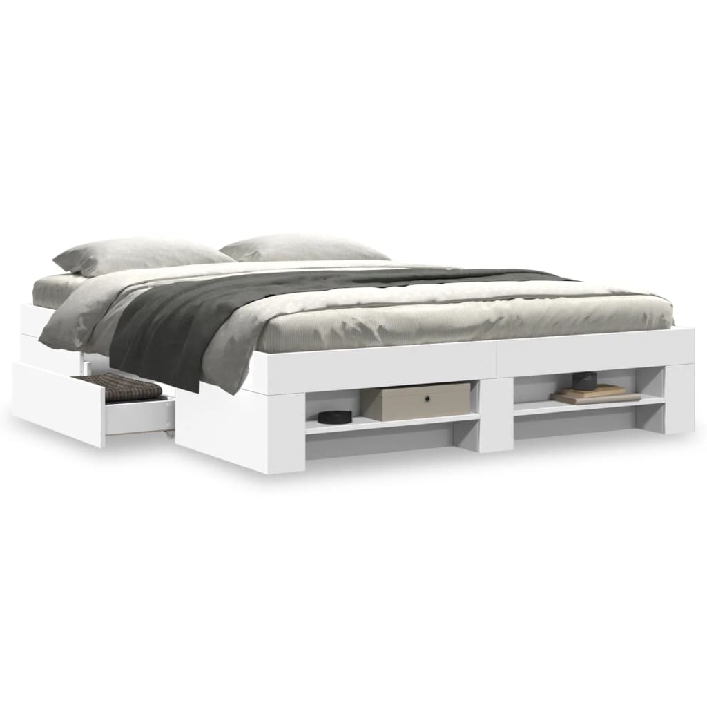 Modern Wooden King Size 150cm Bed Fame Base With Drawers & Storage Compartments