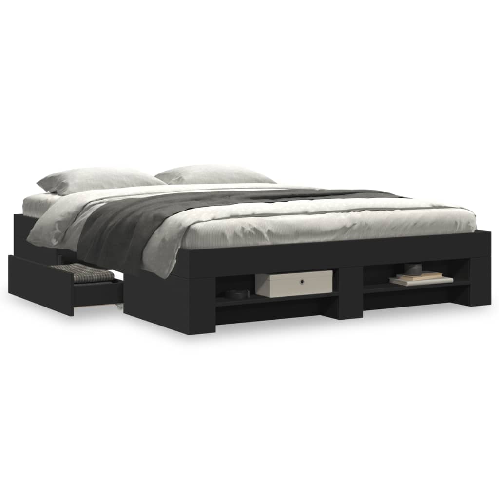 Modern Wooden King Size 150cm Bed Fame Base With Drawers & Storage Compartments