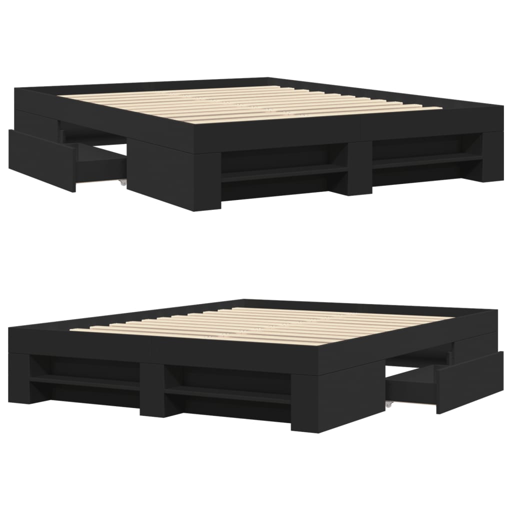 Modern Wooden King Size 150cm Bed Fame Base With Drawers & Storage Compartments