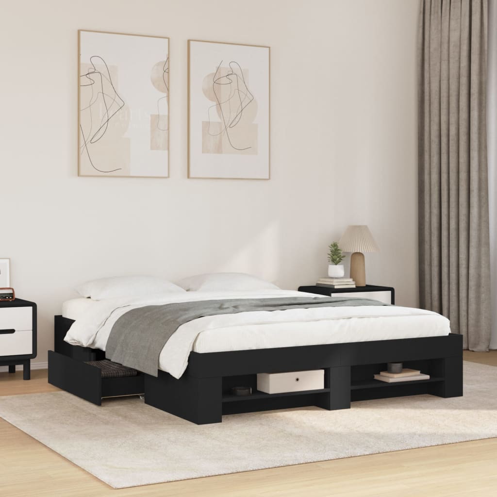 Modern Wooden King Size 150cm Bed Fame Base With Drawers & Storage Compartments