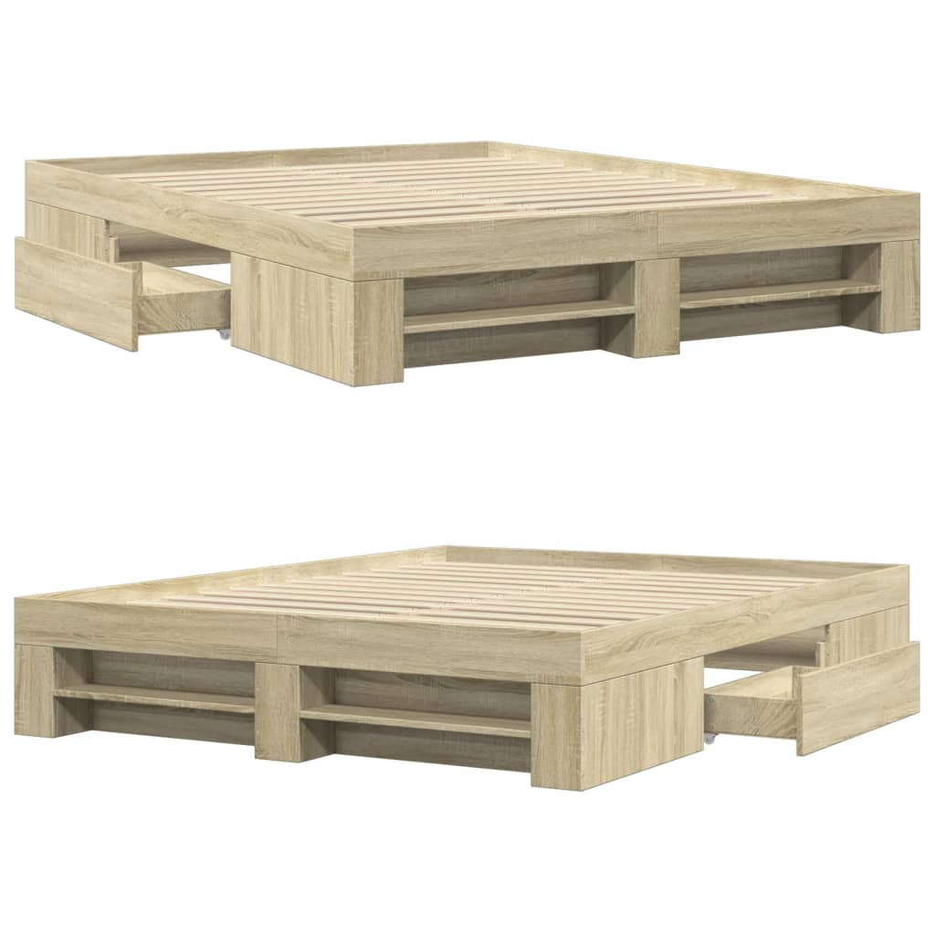 Modern Wooden King Size 150cm Bed Fame Base With Drawers & Storage Compartments