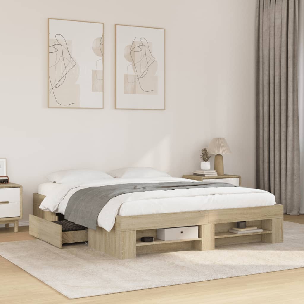 Modern Wooden King Size 150cm Bed Fame Base With Drawers & Storage Compartments