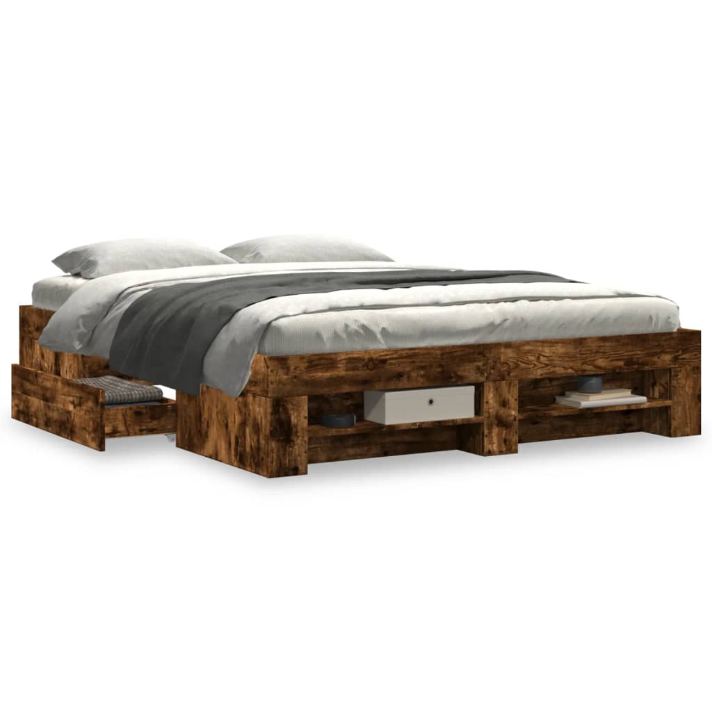 Modern Wooden King Size 150cm Bed Fame Base With Drawers & Storage Compartments