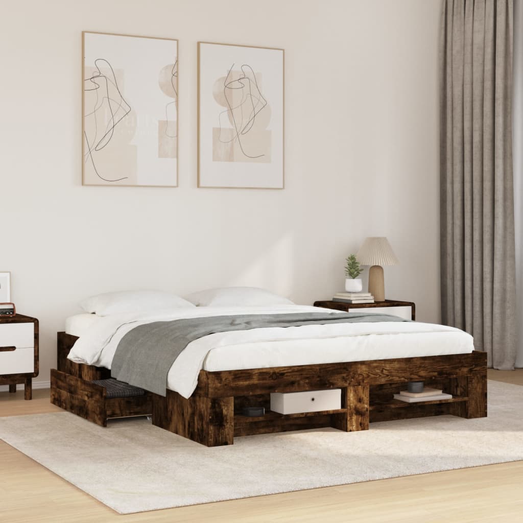 Modern Wooden King Size 150cm Bed Fame Base With Drawers & Storage Compartments