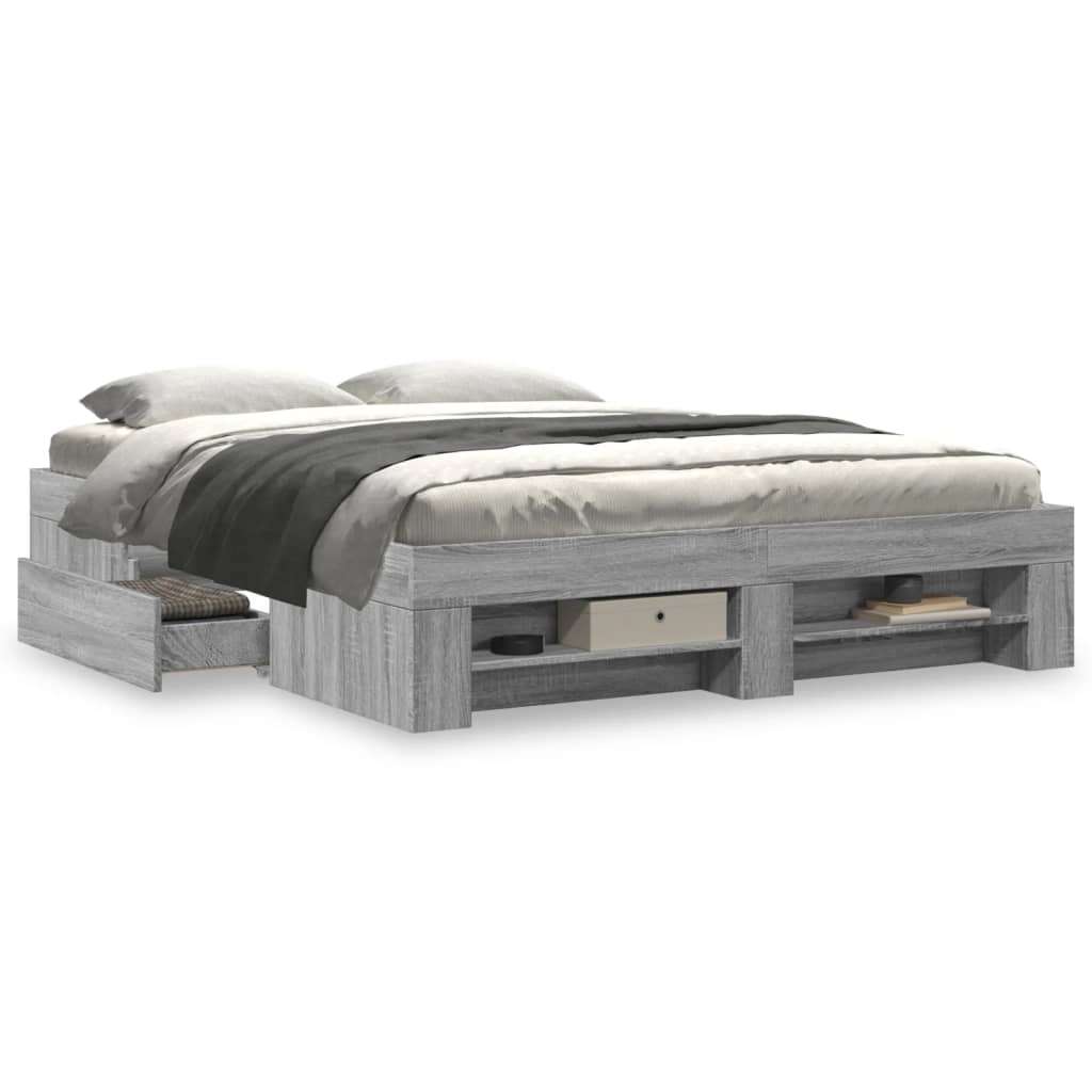 Modern Wooden King Size 150cm Bed Fame Base With Drawers & Storage Compartments