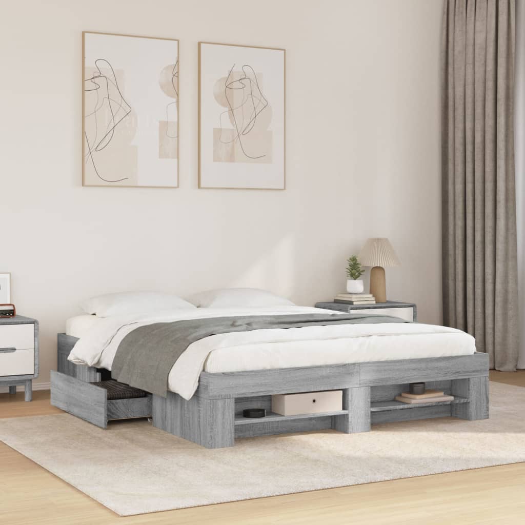 Modern Wooden King Size 150cm Bed Fame Base With Drawers & Storage Compartments