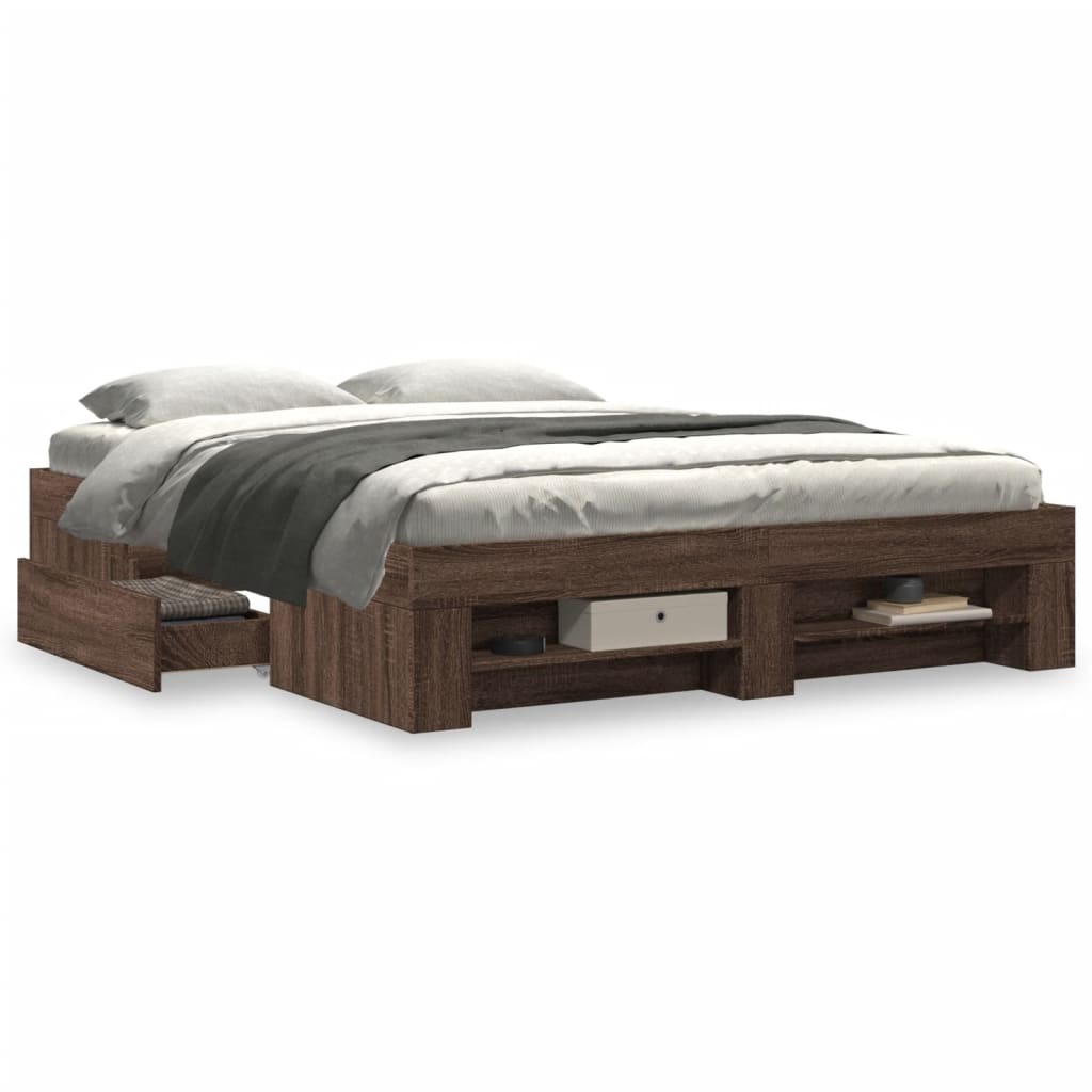 Modern Wooden King Size 150cm Bed Fame Base With Drawers & Storage Compartments